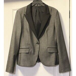 Express Women’s One Button Blazer Size 14, Gray with Black Lapel